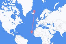 Flyg från Boa Vista (kommun i Brasilien, Roraima, lat 3,19, long -60,61), Kap Verde till Egilsstaðir, Island