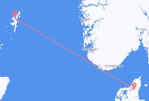 Flüge von der Stadt Shetlandinseln in die Stadt Aalborg