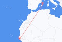 出发地 塞内加尔出发地 帽子溜冰目的地 西班牙Mahon的航班