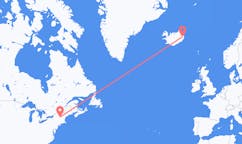Fly fra byen Rutland City, USA til byen Egilsstaðir, Island