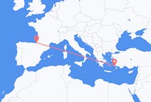 Vluchten van Biarritz, Frankrijk naar Kos, Griekenland