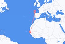 出发地 塞内加尔济金绍尔目的地 西班牙圣地亚哥 － 德孔波斯特拉的航班