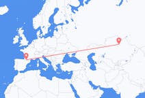 Flyg från Nur-Sultan, Kazakstan till Lourdes (kommun i Brasilien, São Paulo, lat -20,94, long -50,24), Frankrike