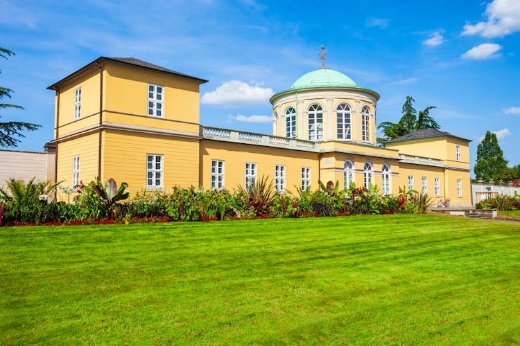 Photo of old library building in the herrenhausen district of Hanover city in Germany.