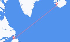 Flyreiser fra byen Deer Lake, Canada til byen Reykjavik, Island