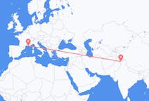 Flyreiser fra Srinagar, India til Marseille, Frankrike