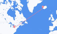 Fly fra byen Pittsburgh, USA til byen Reykjavik, Island