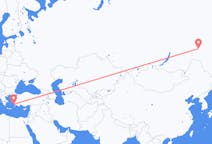 Flights from Neryungri, Russia to Kos, Greece