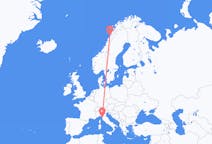 Vluchten van Bodø, Noorwegen naar Pisa, Italië