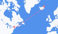 Fly fra byen Westchester County, USA til byen Egilsstaðir, Island