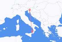 イタリアのレッジョディカラブリア州からから、クロアチアのリエカまでのフライト