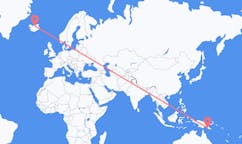 航班从巴布亚新几内亚莫尔兹比港市到阿克雷里市，冰岛塞尔