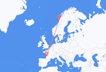 Vluchten van Sandnessjøen, Noorwegen naar Bordeaux, Frankrijk