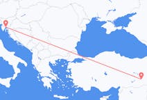 クロアチアのリエカから、トルコのディヤルバクルまでのフライト