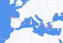 Vluchten van La Coruña, Spanje naar Kos, Griekenland