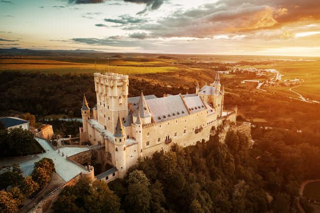 photo of Alcazar of Segovia as the famous landmark aerial view at sunset in Spain.