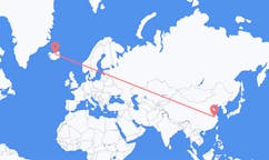 Fly fra byen Nanjing, Kina til byen Akureyri, Island