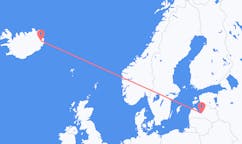 Fly fra byen Riga, Letland til byen Egilsstaðir, Island