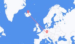 航班从德国纽伦堡市到阿克雷里市，冰岛塞尔