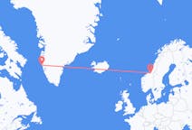 Vluchten van Trondheim, Noorwegen naar Maniitsoq, Groenland