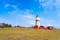 photo of the lighthouse Morups Tånge is built 1843 in Glommen, Sweden.