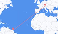 Flyrejser fra Cayenne, Frankrig til Innsbruck, Østrig