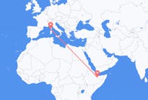 Vluchten van Hargeisa, Somalië naar Ajaccio, Frankrijk