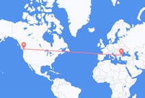 カナダ、 バンクーバーから、カナダ、ブルガス行き行きのフライト