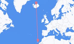 Flyg från staden Las Palmas, Spanien till staden Akureyri, Island