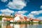 Photo of Beautiful Ptuj Grad in Slovenia with Castle and Fortifications at River Drava.