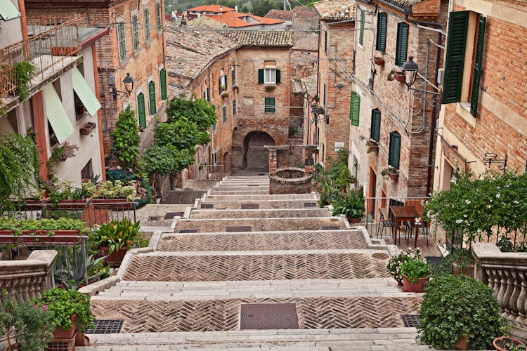 Photo of the long staircase in the downtown of the beautiful ancient italian village.