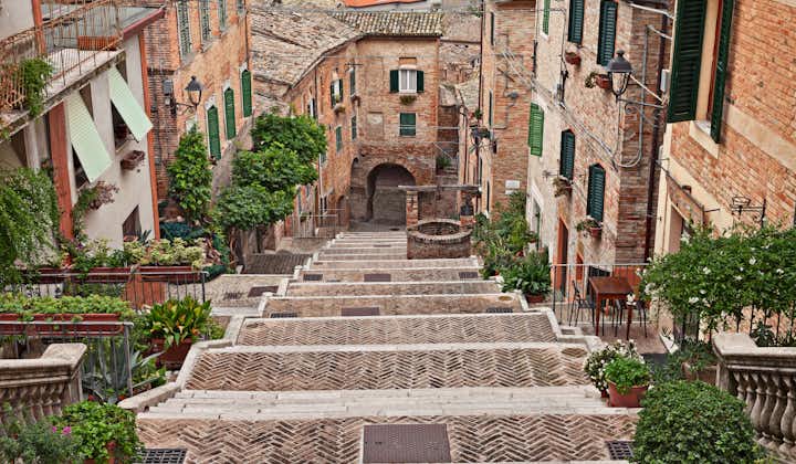 Photo of the long staircase in the downtown of the beautiful ancient italian village.