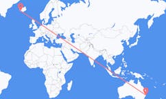 Fly fra byen Port Macquarie, Australien til byen Reykjavik, Island