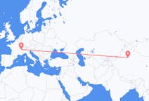Flyg från Korla, Kina till Genève, Schweiz