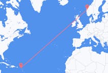 从圣基茨和尼维斯出发圣基茨岛目的地 挪威Førde的航班