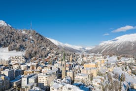 photo of St. Moritz, the famous resort region for winter sport, from the high hill in Switzerland.