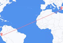 Flyg från Cajamarca, Peru till Rhodes, England, Grekland