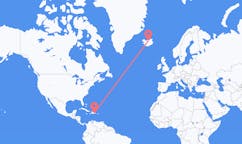 航班从多米尼加共和国圣多明哥市到阿克雷里市，冰岛塞尔