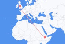 Flyrejser fra Goba, Etiopien til Cardiff, Wales