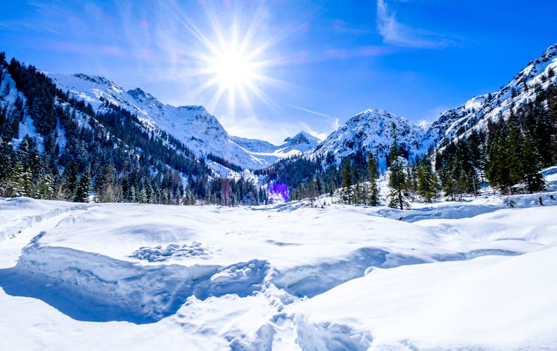 Photo of mountains at the village Perstisau in Austria in winter.