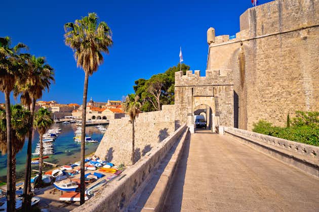 Photo of Dubrovnik old town Ploce gate entrance view, southern Dalmatia region of Croatia.