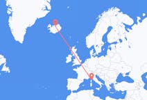 アイスランド、 アークレイリから、アイスランド、バスティアへ行きのフライト