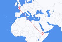 Flyrejser fra Goba, Etiopien til Nantes, Frankrig