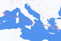 スペインのジローナから、ギリシャのコス島までのフライト
