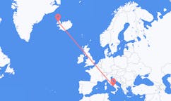 航班从意大利那不勒斯市到伊萨菲厄泽市，冰岛塞尔