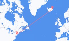 来自美国从纽约出发目的地 冰岛埃伊尔斯塔济的航班