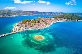 Photo of Rogoznica turquoise bay and Dragon Eye lake aerial view, Dalmatia region of Croatia.