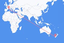 Flyg från Komani, Nya Zeeland till Marseille, Frankrike