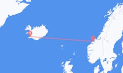Fly fra byen Kristiansund, Norge til byen Reykjavik, Island
