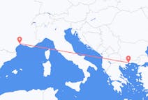 フランスのモンペリエから、ギリシャのカバラ県までのフライト